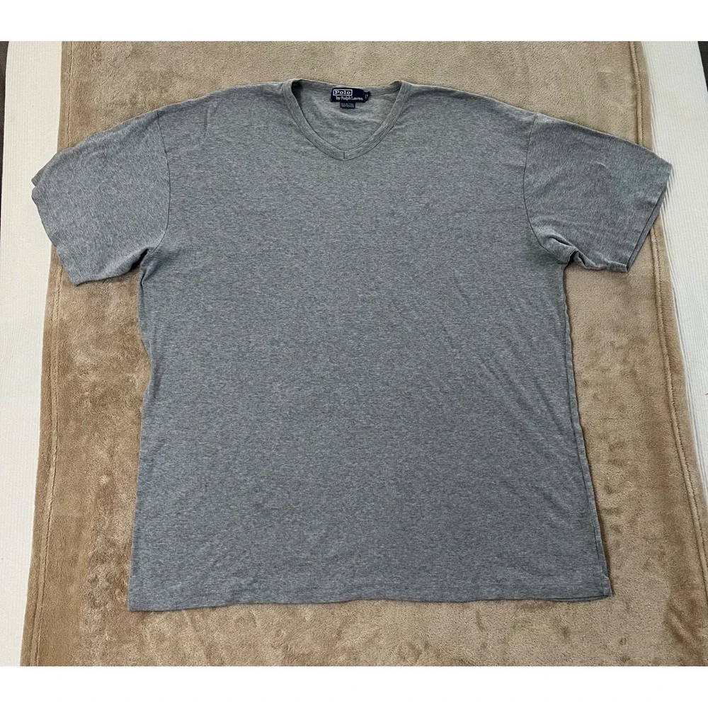 Polo Ralph Lauren Mens V-Neck T-Shirt 2X Big & Tall Gray Cotton Pony Logo